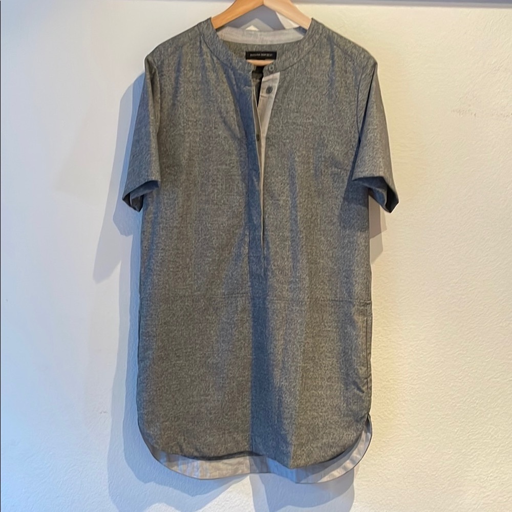 Banana Republic Shirt Dress, High/Low Charcoal Gray Short Sleeves, Size 10P